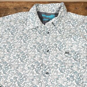 Wrangler Sz XXL Shirt 20x Competition Western Pearl Snap Paisley Teal Green